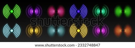 3d wifi neon light symbol technology vector effect. Abstract wireless wave sign glow icon. Sound scan echolocation line concept. Futuristic radial mobile phone spot disc. Concentric sonar antenna