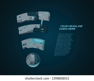 3D WiFi Spaceship floating in the universe