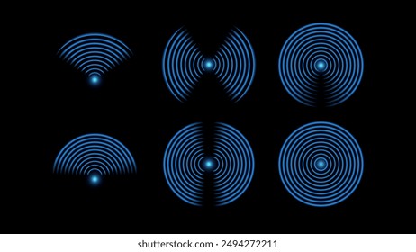 3D WiFi Symbol Vector with Glowing Neon Blue Light sensor, radar, and round circle waves wireless technology effect. Wireless technology concept.  Vector.