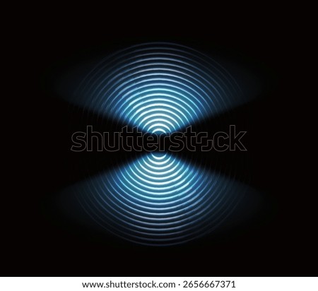 3d wifi wave light effect. Scanning radar sensor sound signal technology digital sign. Neon circle symbol for wireless monitoring and protection. Blue Electric Frequency Ring Glow.