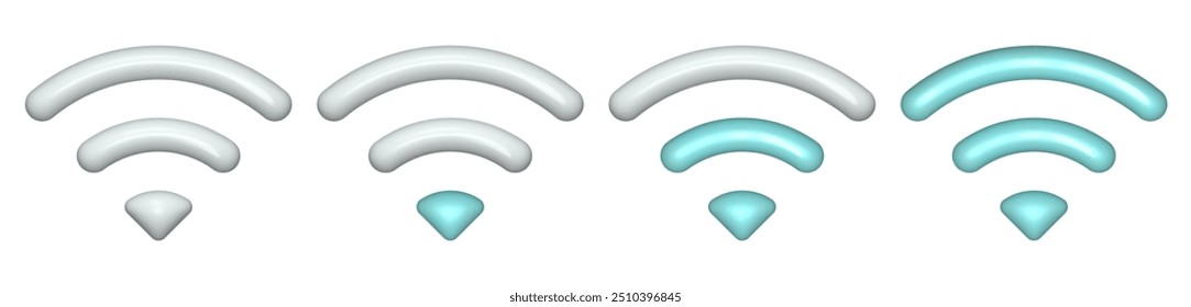 3d Wifi Bolha sem fio inflar balão Y2k conjunto de ícone de rede 3D. Sinal de Wi-Fi, forma de símbolo de ícones da Web sem fio isolada no plano de fundo transparente. Vetor de sinal azul, sensor, tecnologia de radar.