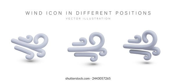 3D wind icon in different positions. Meteorological sign, weather symbol