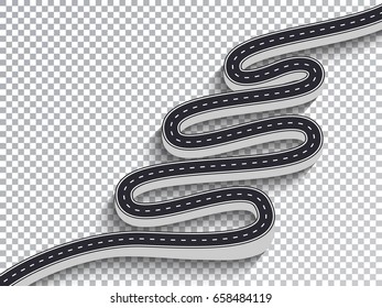 3D Winding Road Isolated Transparent Special Effect. Road way location infographic template. Vector EPS 10