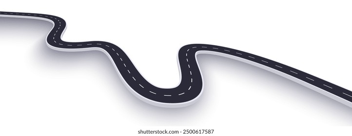 3d winding road on a white isolated background. Road way location infographic template, simple curved road vector illustration