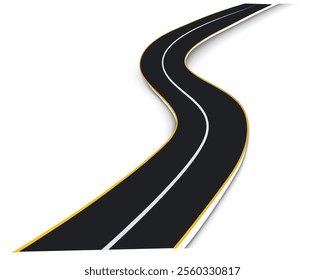 3d winding road on a white isolated background. Road way location infographic template, simple curved road vector illustration