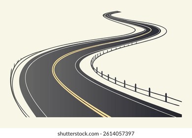 3d winding road on a white isolated background. Road way location infographic template, simple curved road vector illustration