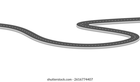 3d winding road on a white isolated background. Road way location infographic template, simple curved road vector illustration