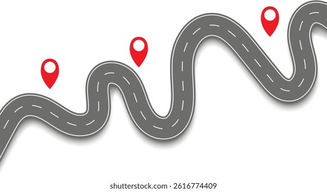 3d winding road on a white isolated background. Road way location infographic template, simple curved road vector illustration