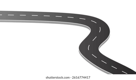 3d winding road on a white isolated background. Road way location infographic template, simple curved road vector illustration