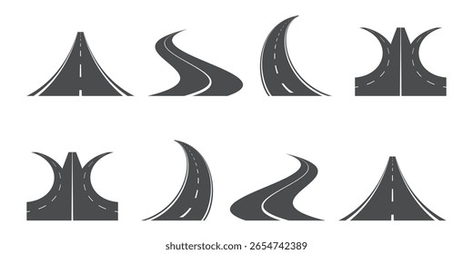 Carretera sinuosa 3D sobre un fondo aislado blanco. Plantilla de infografía de ubicación de carretera, Ilustración vectorial de carretera curva simple