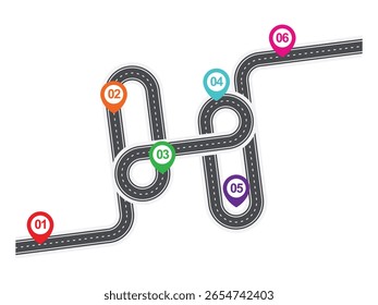 3d winding road on a white isolated background. Road way location infographic template, simple curved road vector illustration