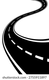 3d winding road on a white isolated background. Road way location infographic template, simple curved road vector illustration.