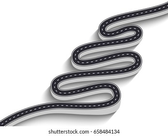 3D Winding Road on a White Isolated Background. Road way location infographic template. Vector EPS 10