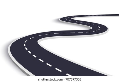 3D Winding Road on a White Isolated Background. Road way location infographic template. Vector EPS 10