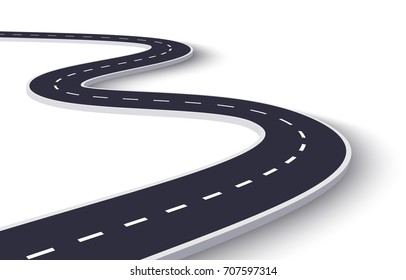 3D Winding Road on a White Isolated Background. Road way location infographic template. Vector EPS 10