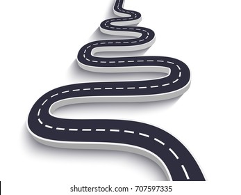 3D Winding Road on a White Isolated Background. Road way location infographic template. Vector EPS 10