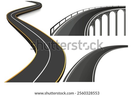 3d winding road on a white isolated background. Road way location infographic template, simple curved road vector illustration