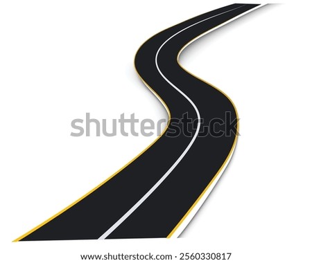 3d winding road on a white isolated background. Road way location infographic template, simple curved road vector illustration