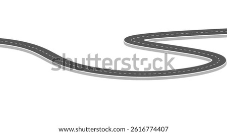 3d winding road on a white isolated background. Road way location infographic template, simple curved road vector illustration