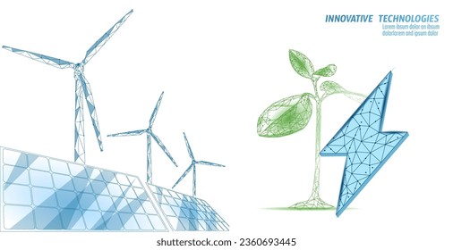 3D windmills ecology forest concept. Save environment wind green tree energy sustainable power. Eco global planet solution. Triangle vector illustration art