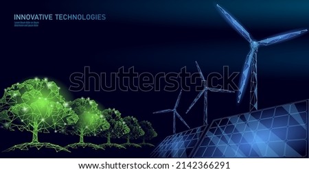 3D windmills ecology forest concept. Save environment wind green tree energy sustainable power. Eco global planet solution. Triangle vector illustration art