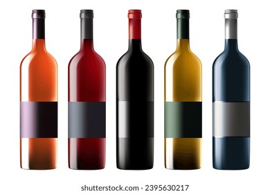 3 d conjunto de botellas de vino, colección de representaciones vectoriales aisladas colección de etiquetas de vinos