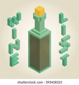 3d wine bottle vector template