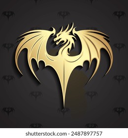 3d winged dragon stylized gold metal logo