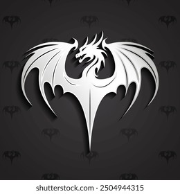 3d winged dragon stylized silver metal logo