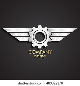 3d winged gear silver logo