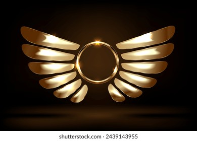 3d winged gold logo vector illustration