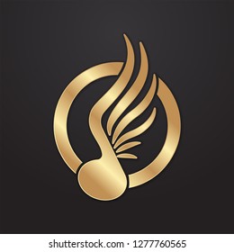3d winged music note gold logo - Vector 