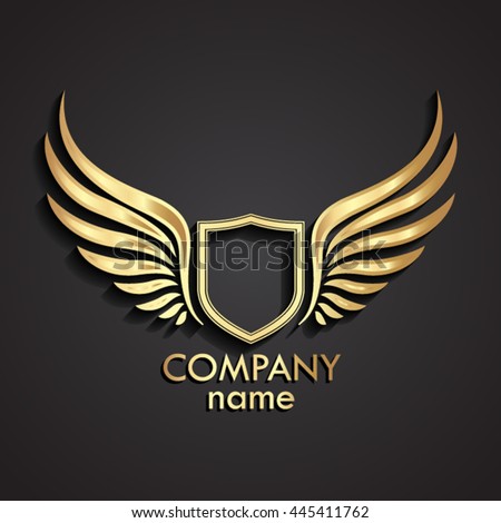 3d winged shield golden logo / vector illustration 