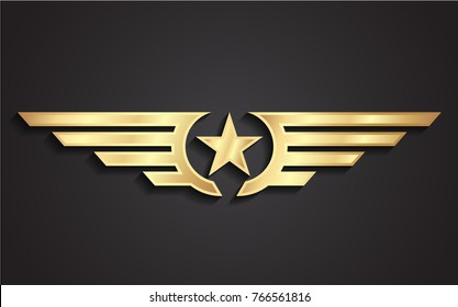 3d winged star golden symbol