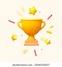 3D winners cup. Trophy cup. Vector award nomination background with achieve stars