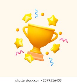 3D winners cup. Trophy cup. Vector award nomination background with achieve stars