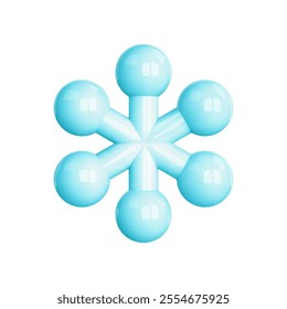 3d winter icon. Snow crystal isolated background. Render blue cartoon abstract snowflake. Weather element. Vector cartoon illustration