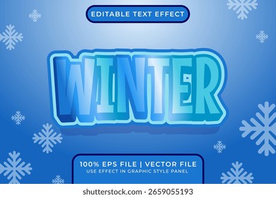 Efecto de texto de Vector editable de la temporada de invierno 3D. Efecto de texto de hielo