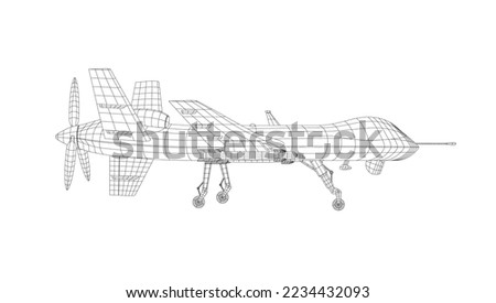 3D Wire Military Drone With Rockets Isolated On White Background. EPS10 Vector