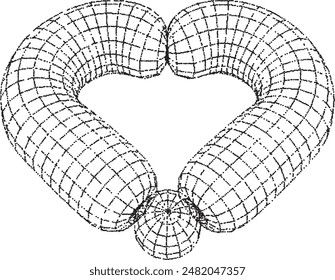 3D wireframe black heart balloon in futuristic style with a grainy dotted effect. Isolated vector.	