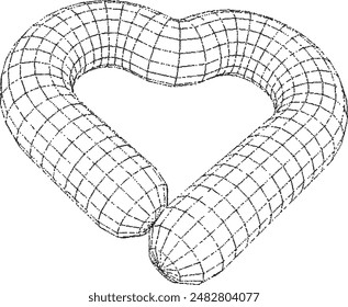3D wireframe black heart balloon in futuristic style with a grainy dotted effect. Isolated vector.	