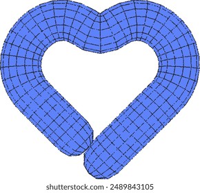  3D wireframe blue heart balloon in futuristic style with a grainy dotted effect. Isolated vector.