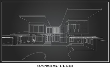 3D wireframe of building 