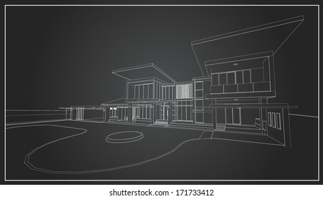 3D wireframe of building 