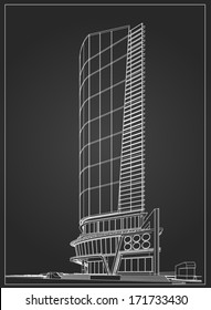 3D wireframe of building 