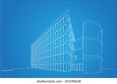 3D wireframe of building 