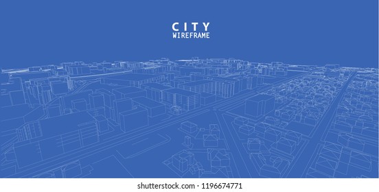 3d Wireframe Of Building. City Architecture Sketch Design.Vector