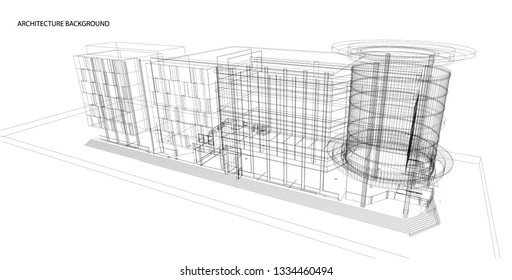 3d wireframe of building. sketch design