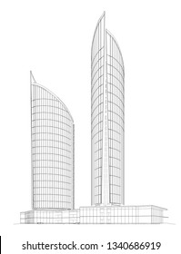 3d wireframe of building. sketch design.