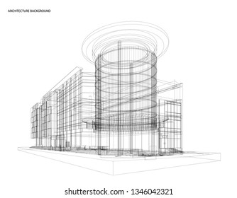 3d wireframe of building. sketch design